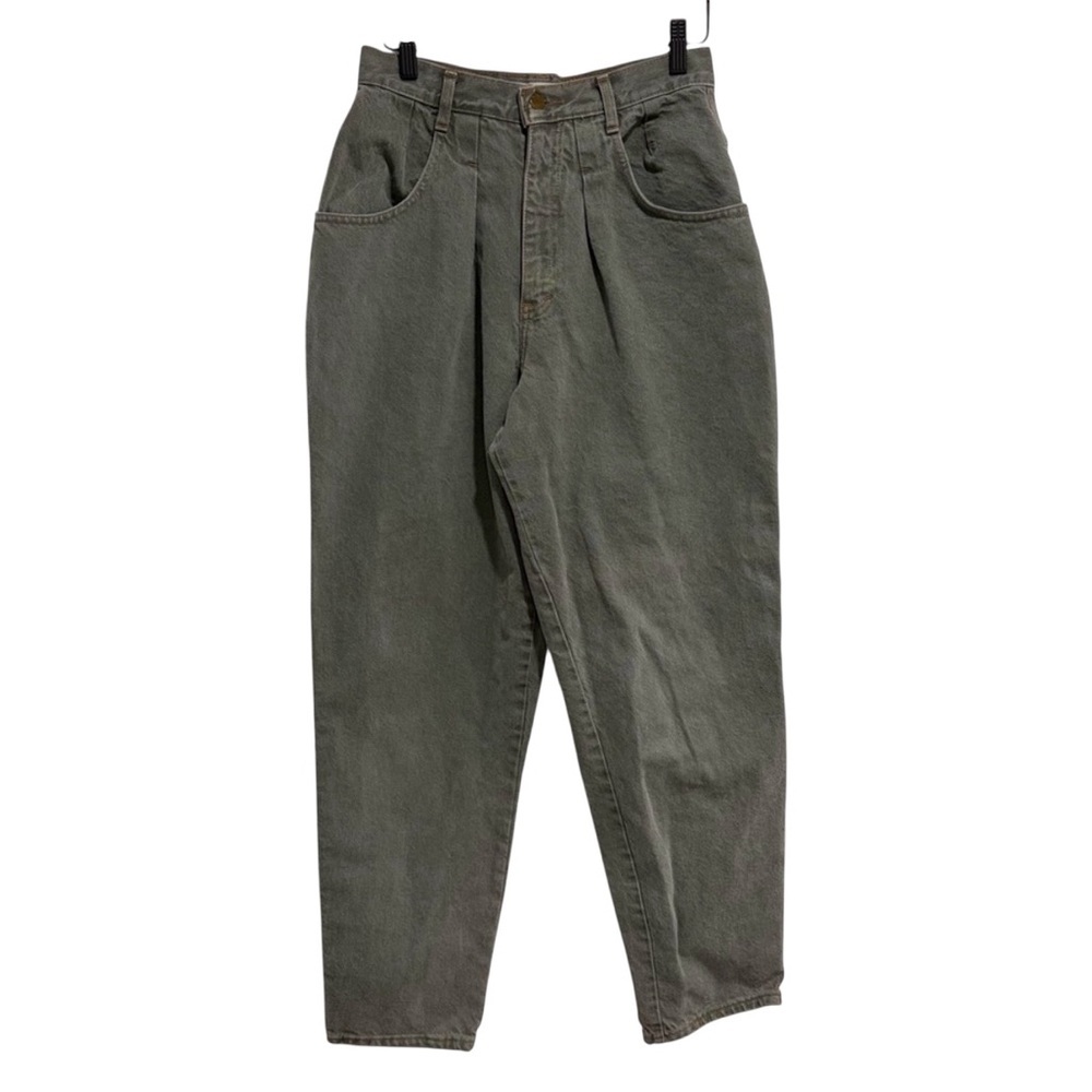 Jessie Jeanswear Vintage Green/Grey High-Waisted Pleated Tapered Jeans 12